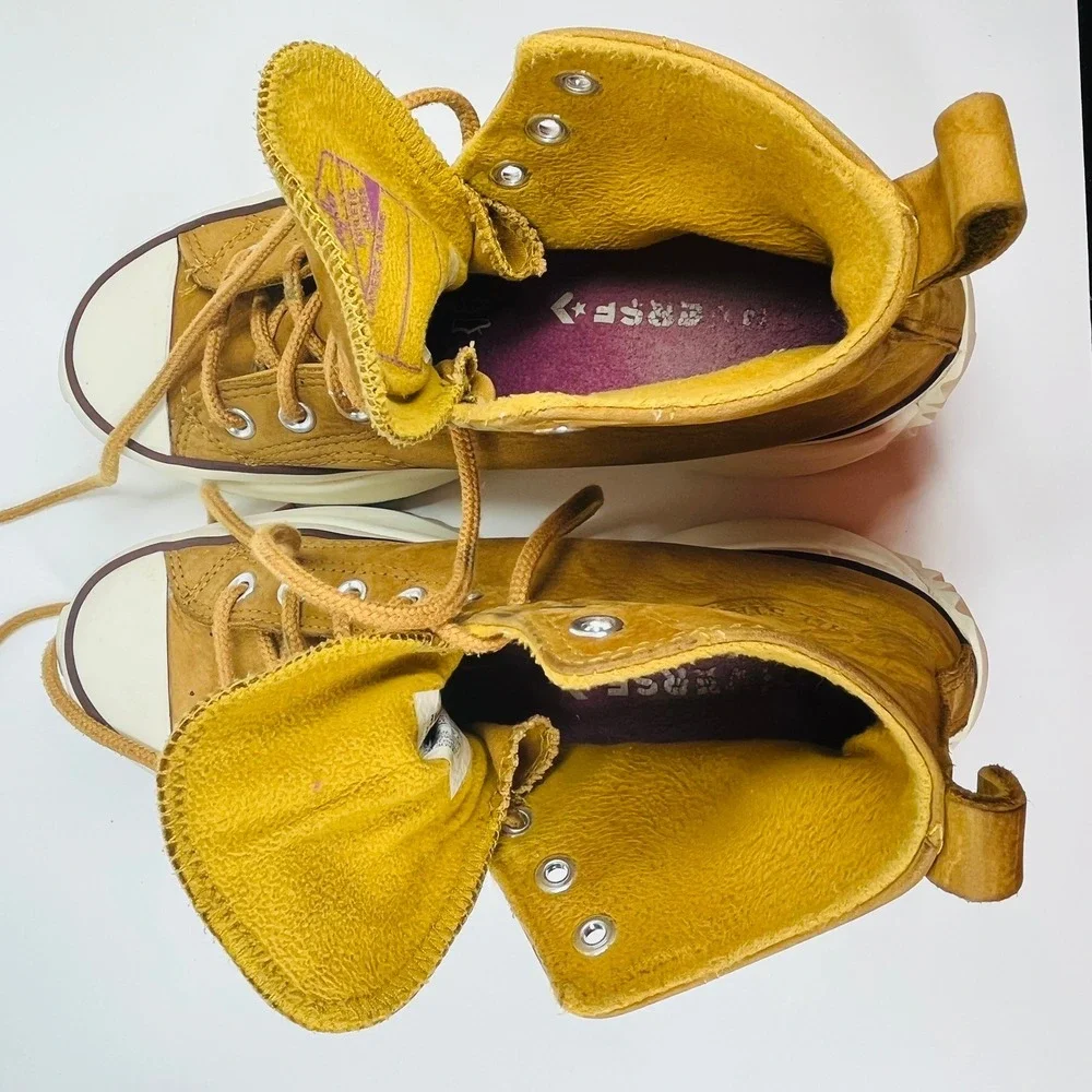 Converse Run Star Hike High Top Unisex M 7.5 W 9 Gold Leather Platform Sneakers - Picture 12 of 16